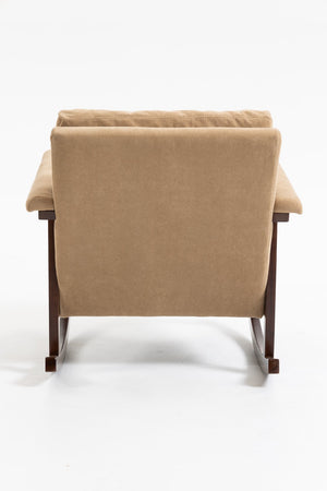 English Elm Mid Century Modern Rocking Chair Solid Wood Frame Upholstered Seat with Lumbar Cushion Khaki W2530P419012