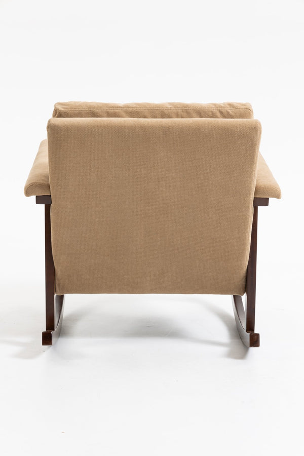 English Elm Mid Century Modern Rocking Chair Solid Wood Frame Upholstered Seat with Lumbar Cushion Khaki W2530P419012