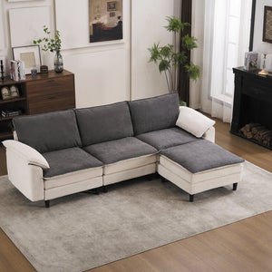 English Elm 100.39" Chenille Cloud Sectional Modular L Shape Deep Seat Sofa with Ottoman W5029S00002