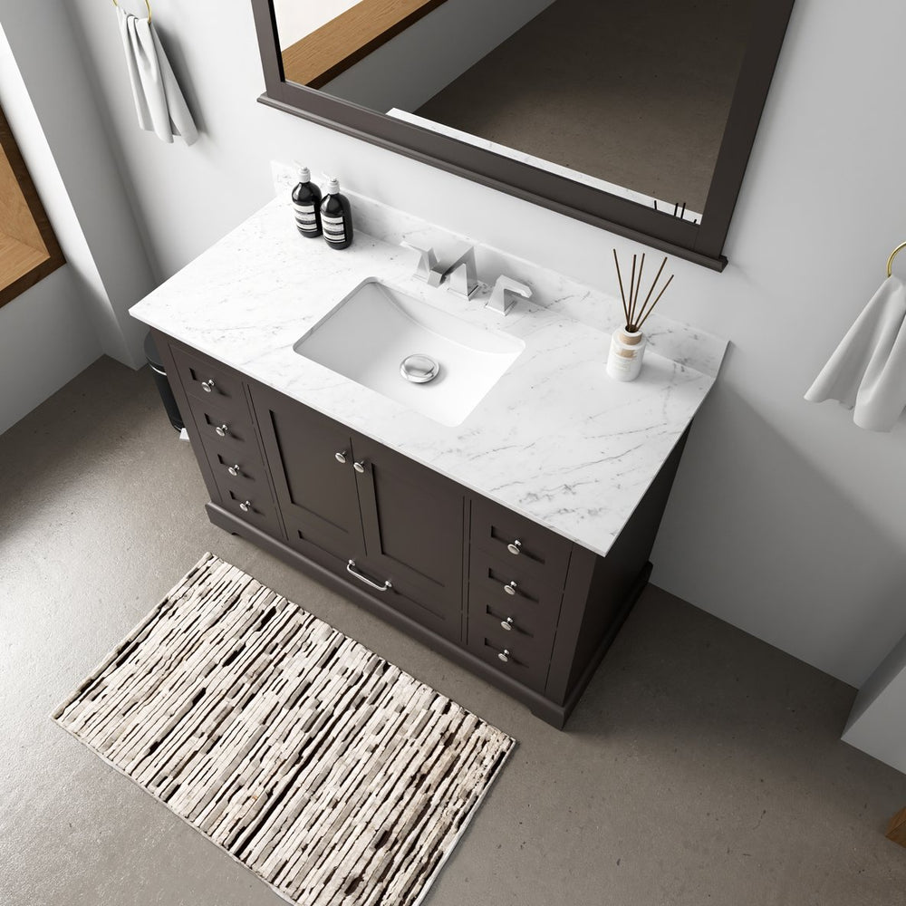 English Elm Espresso 48" Single Bath Vanity with Carrara Marble Top, Soft-Close Drawers & Chrome Faucet Set B2731P258363