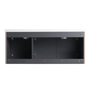 English Elm 48" Modern Wall-Mounted Bathroom Vanity With Double Sink, Soft-Close Doors & Stylish Wavy Panels W999S00353
