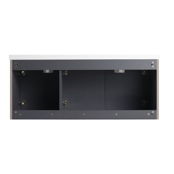 English Elm 48" Modern Wall-Mounted Bathroom Vanity With Double Sink, Soft-Close Doors & Stylish Wavy Panels W999S00353