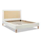 English Elm Haley Upholstered Cane-Back Platform Bed, Queen, Antique White Polyester