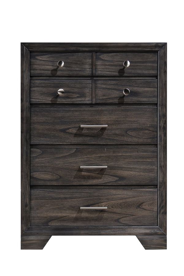 English Elm 1pc Modern Geometric Chest of Drawers with High-Gloss Finish, Sleek Hardware, Spacious Storage and Style Gray 37.8 L x 19.09 W x 53.35 H B2741P325738