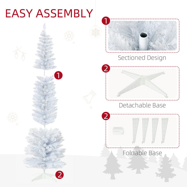 English Elm Homcom 7' Snow Flocked Pencil Christmas Tree - Slim, Realistic Indoor Holiday Decor For Small Spaces W2225P217080