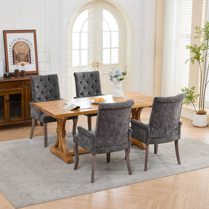 English Elm Upholstered Chenille Club Dining Chair Tufted High Back with Curved Solid Wood Legs Gray W1143P449348