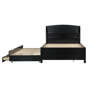 English Elm Full Size Wooden Led Platform Bed With Trundle, Storage Headboard & Usb Charging In Espresso Finish N820S10009D