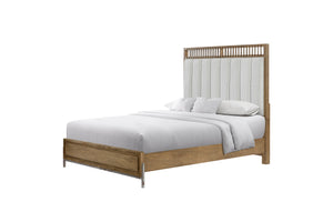 English Elm Queen Upholstered Headboard Bed Walnut Veneer Frame Transitional Bedroom Furniture B2699S00021