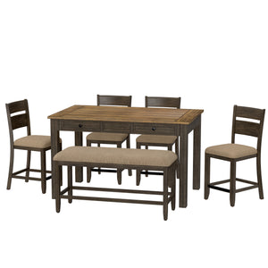 English Elm Wallace & Bay - Brown Mangrove 6-Piece Gathering Dining Set – Casual Dark Brown Wood, Easy-Care, Stylish & Durable B361P384465