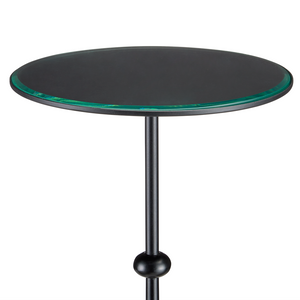 Parna Industrial Concrete Accent Table with Wrought Iron Base & Clear Glass Top - Modern Design!