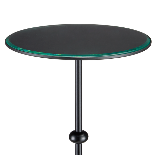 Parna Industrial Concrete Accent Table with Wrought Iron Base & Clear Glass Top - Modern Design!
