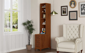 English Elm End Table With Built-In Charging, 3 Drawers & 4 Open Shelves For Smart, Organized Living Space W2593P289148