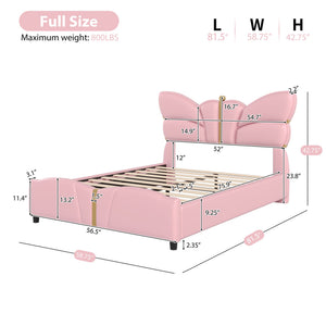 English Elm Christopher Knight Home® - Full Upholstered PU Leather Bed Frame with Butterfly Headboard, Gold Accents, Solid Wood Platform Light Pink 78.25 L x 10 W x 3.25 H N761S0000018H