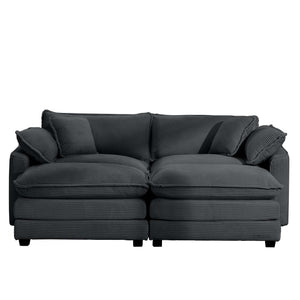 English Elm Corduroy Two-Seater Sofa With Ottoman - Stylish Grey Sofa For Small Spaces, Plush Comfort & Versatility W714S00831