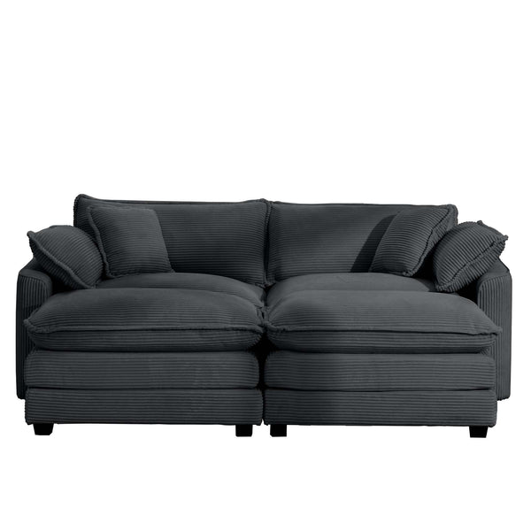 English Elm Corduroy Two-Seater Sofa With Ottoman - Stylish Grey Sofa For Small Spaces, Plush Comfort & Versatility W714S00831