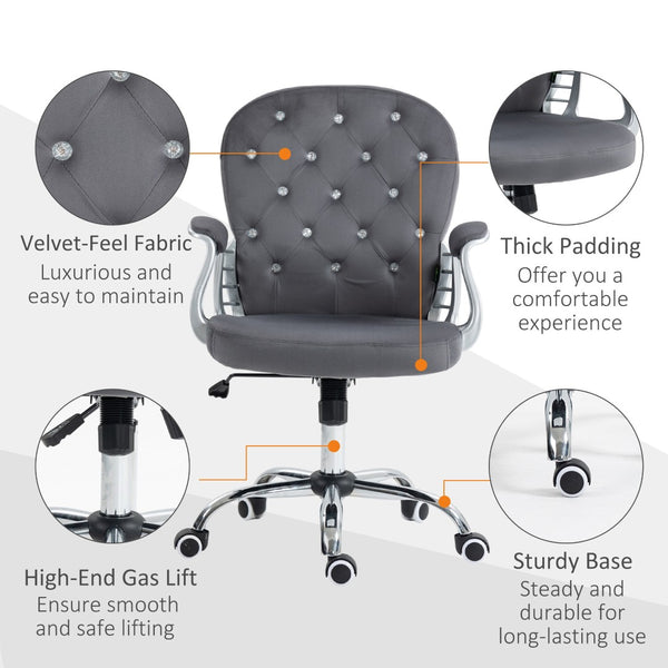 English Elm Vinsetto Velvet Home Office Chair – Ergonomic Adjustable Desk Chair With Padded Armrests & Wheels W2225P200646-GIGA