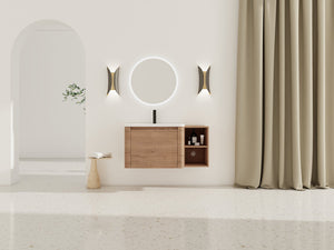 English Elm 40'' Wall-Mounted Vanity with White Ceramic Sink, Plywood Shelves, Soft-Close Door, Scratch-Resistant Finish W999S00380