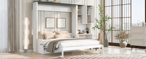 English Elm Multi-functional Queen Murphy Bed with Sofa Desk and Cabinet White Wood Frame N7090000606K-1