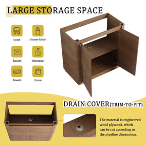English Elm 36'' Freestanding Bathroom Vanity with White Ceramic Sink, Soft-Close Doors, Plywood, Adjustable Shelves W999P351896
