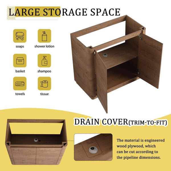 English Elm 36'' Freestanding Bathroom Vanity with White Ceramic Sink, Soft-Close Doors, Plywood, Adjustable Shelves W999P351896
