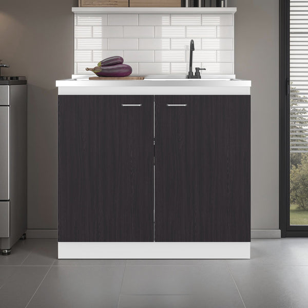 English Elm Utility Sink Base Cabinet with Two Doors Shelved Storage White Oak Laundry Room B097S00262