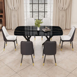 Hearth and Haven 1 Table and 6 Chairs Set.A Rectangular Dining Table with a Imitation Marble Black Table Top and Black Metal Legs.Paired with 6 Chairs with Leatherette Leather Seat Cushion and Black Metal Legs.F-1538, C-007 W1151S00963