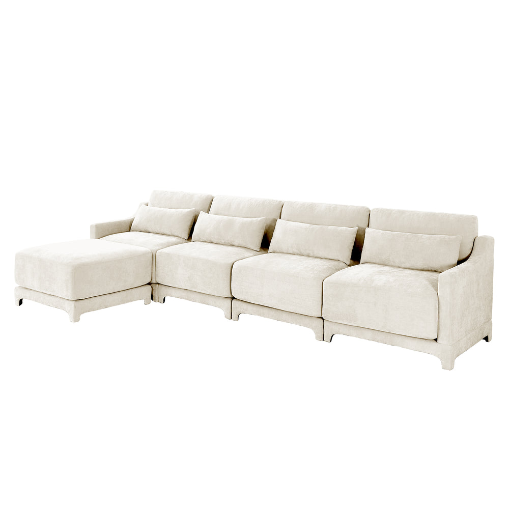 English Elm Four-Seater Modular Sofa With Movable Ottoman, Soft Chenille Fabric, Ergonomic Design For Any Room W714S01201