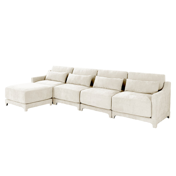 English Elm Four-Seater Modular Sofa With Movable Ottoman, Soft Chenille Fabric, Ergonomic Design For Any Room W714S01201