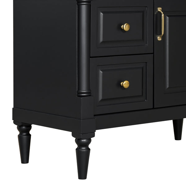 English Elm 36" Bathroom Vanity With Elegant Ceramic Sink, Adjustable Storage, And Sleek Black Finish For Modern Style N725P356064B