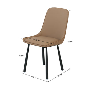 English Elm Modern Nordic Faux Leather Upholstered Dining Chairs Iron Legs Kitchen Set of 2 Khaki+Black W1535P460731