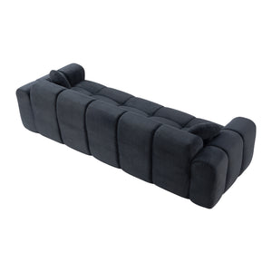 English Elm 98.4" Corduroy Cloud Puff Sofa Vacuum Packed 4-seater Living Room Couch with Pillows Black W5515P477282