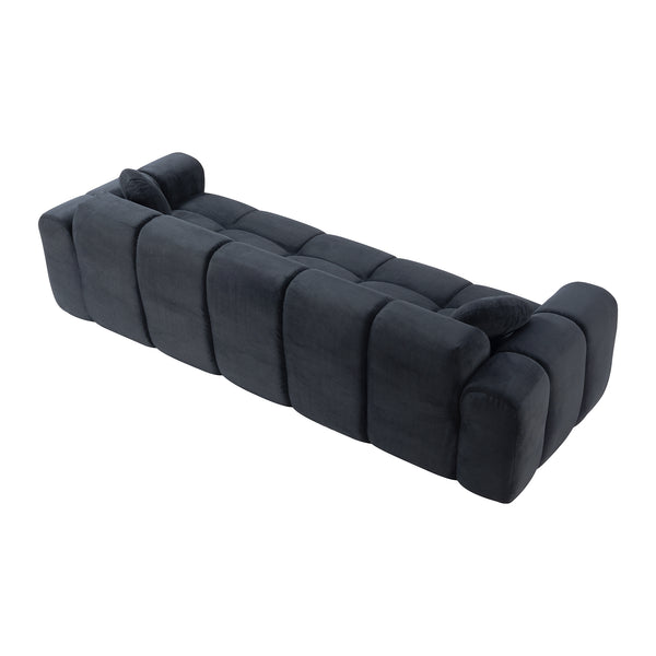 English Elm 98.4" Corduroy Cloud Puff Sofa Vacuum Packed 4-seater Living Room Couch with Pillows Black W5515P477282