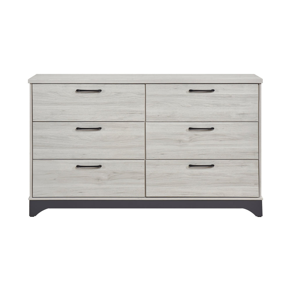 English Elm Contemporary Two-Tone 6-Drawer Dresser White Oak & Gray Finish, Smooth Ball-Bearing Glides, 59" B011P385703