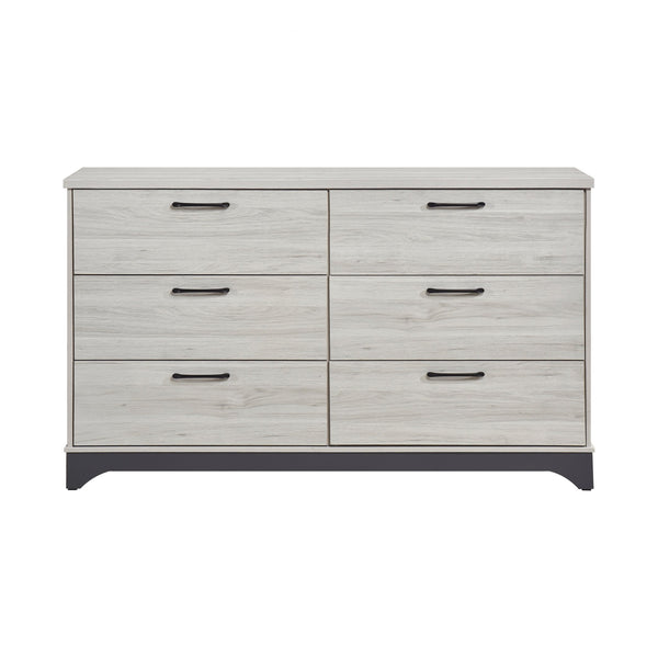 English Elm Contemporary Two-Tone 6-Drawer Dresser White Oak & Gray Finish, Smooth Ball-Bearing Glides, 59" B011P385703