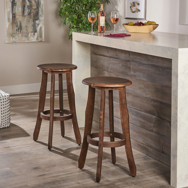 English Elm Christopher Knight Home® - PIKE Primrose Outdoor Dark Gray Acacia Wood Barstools Set of 2 — Backless, Water-Resistant, 30" High Comfort 60810.00DBRN
