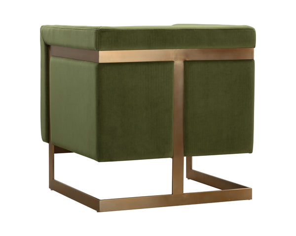 Sunpan Yvette Armchair - Exquisite Antique Brass Frame with Luxurious Velvet Upholstery for Modern Spaces Gold / Meg Olive