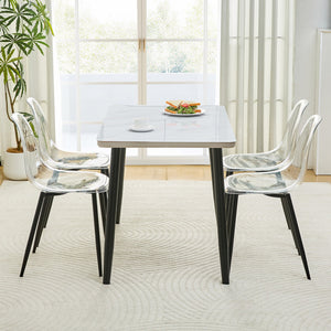 English Elm Table and Chair Set Marble Glass Top Dining with Clear Acrylic Seats Modern 5 Piece W1151S04632