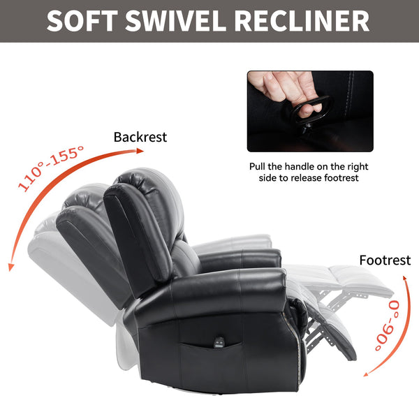 English Elm Heat Massage Rocker Swivel Recliner Chair with Lumbar Relief Nodes for Living Room Black W3224S00032