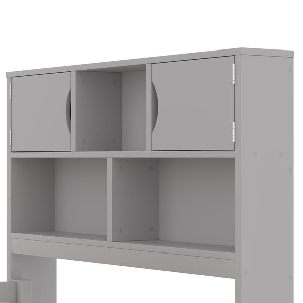English Elm Twin Captain Platform Bed with Bookcase Headboard Four Drawers Pine Mdf Frame Gray GX001828AAE-1
