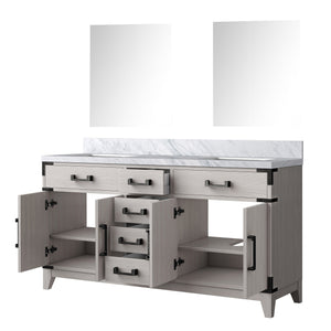 English Elm White Oak Double Bath Vanity 60 in with Polished Carrara Marble Top, Soft-Close Storage & Mirrors B2731S01598