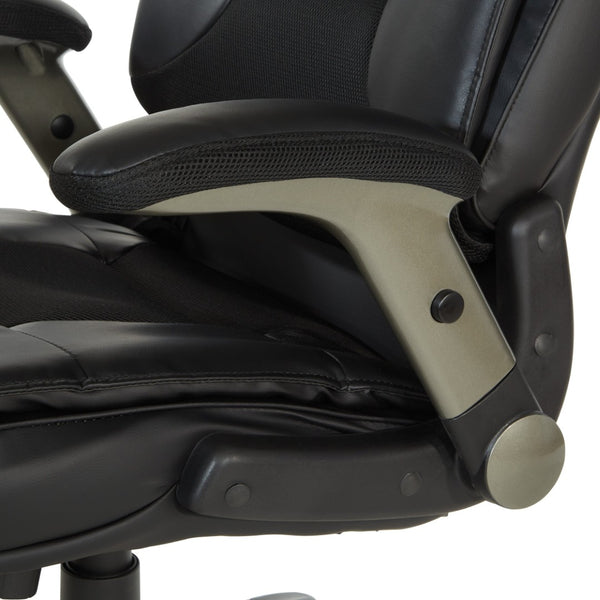 OSP Home Furnishings Exec Bonded Leather Office Chair with Lumbar Support Padded Arms and Pneumatic Height Lift ECH52607-EC3