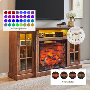 English Elm 65" Fireplace Tv Stand with Led Glass Cabinets and Electric Flame for Rooms up to 400 Sq Ft W1769S00017