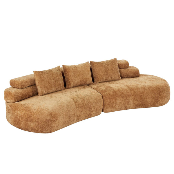 English Elm 122" Curved Modular Sectional Sofa Cloud Fill Polyester Upholstered Living Room Seating Pumpkin Yellow N771P396326C_N771P396327C