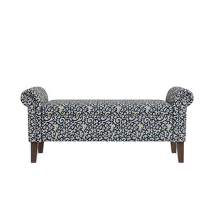 English Elm Wallen Traditional Upholstered Storage Ottoman Bench with Nailhead Trim and Vine Pattern Black,White,Wood B127P409580