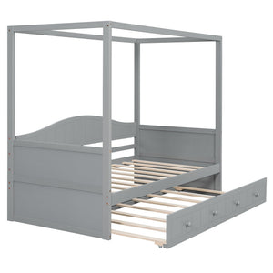 English Elm Twin Canopy Daybed with Pull Out Trundle Pinewood Frame for Kids or Guest Rooms N708P373423E