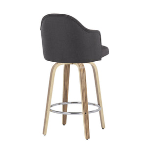 English Elm Fixed-height Swivel Counterstools Mahogany Wood Chrome Footrest Velvet Seat Set of 2 Charcoal B202S01779