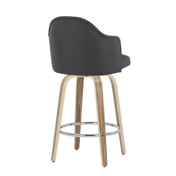 English Elm Fixed-height Swivel Counterstools Mahogany Wood Chrome Footrest Velvet Seat Set of 2 Charcoal B202S01779