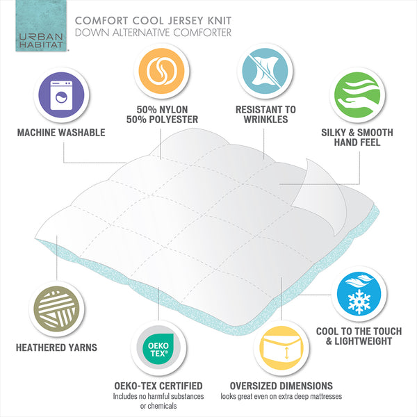JLA Home Urban Habitat - Oversized Breathable Jersey Comforter with Hypoallergenic Down Alternative Fill for Deep Mattresses, OEKO-TEX Certified Black UH10-2508