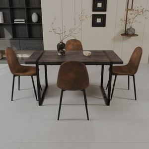 English Elm 59" Modern Black Mdf Dining Table Set With 4 Suede Chairs, Industrial Farmhouse Style For Comfort W2189S00628