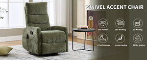 English Elm Heat Massage Rocker Recliner with 360 Swivel Fabric Upholstery for Living Room Comfort Green W3224P505197